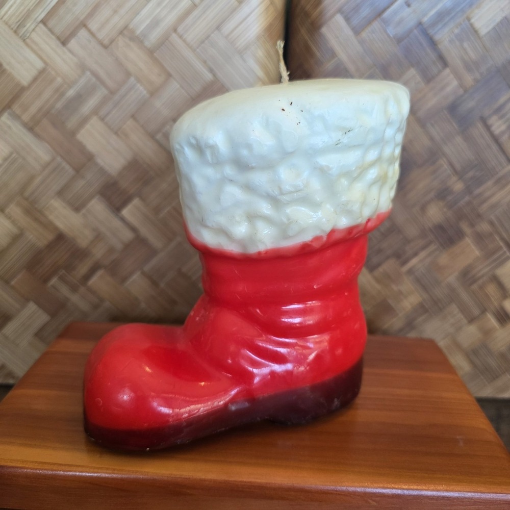 Santa Claus Boot Christmas Candle Vintage Holiday Decor 5.25" x 5"